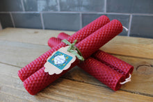 Load image into Gallery viewer, Rolled pillar Candles Pair ~Coloured Wax ~By Sunnyfields Honey