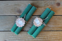 Load image into Gallery viewer, Rolled pillar Candles Pair ~Coloured Wax ~By Sunnyfields Honey