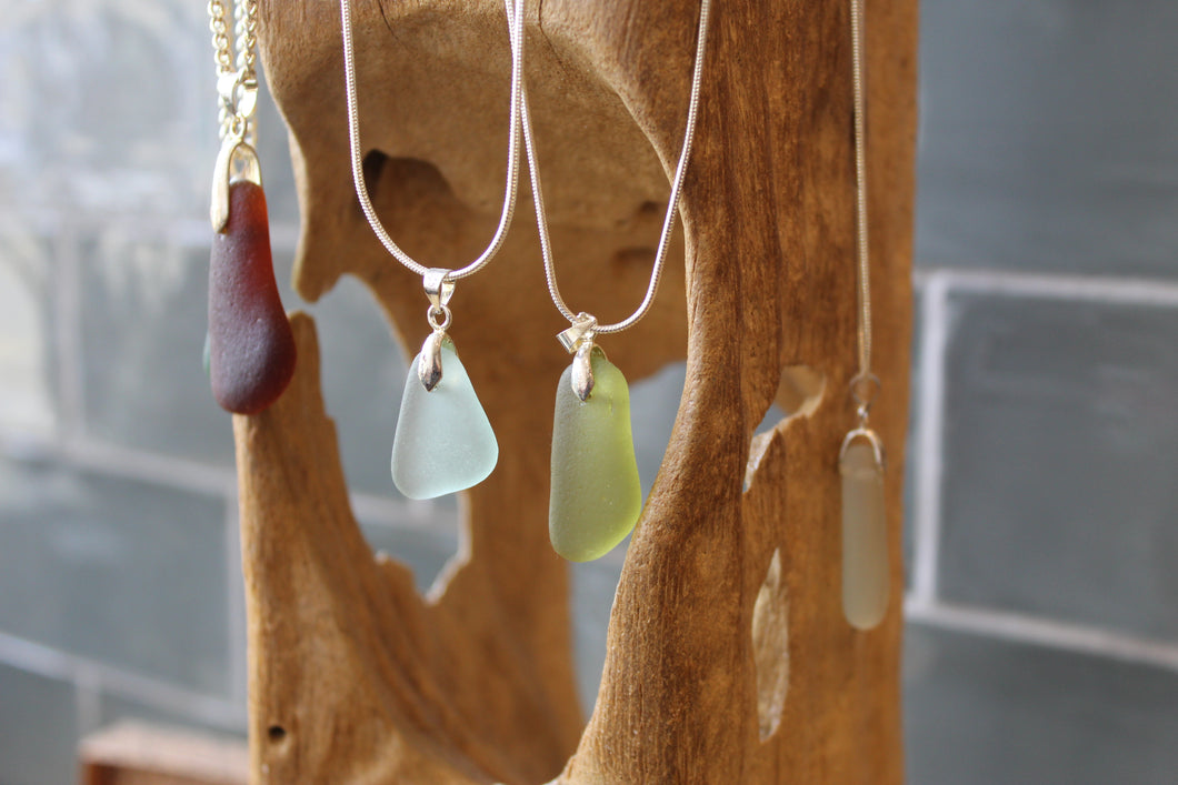 Sea & River Glass Necklace on Sterling silver chain