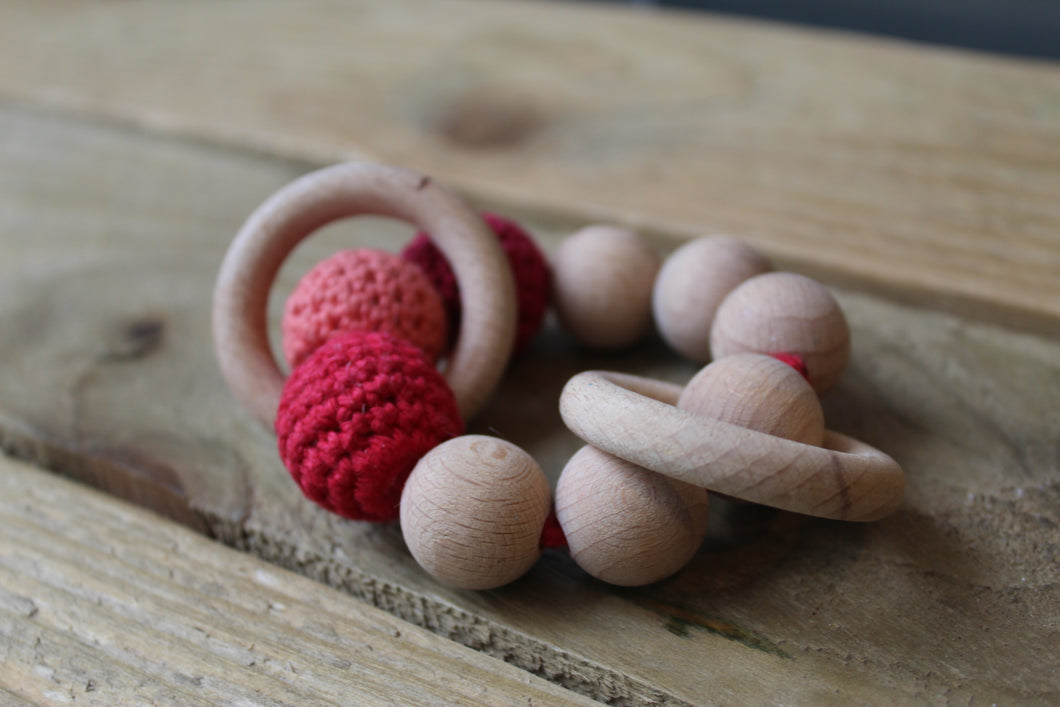 Wooden Crochet baby Rattle ~ BPA free ~ Pre Loved