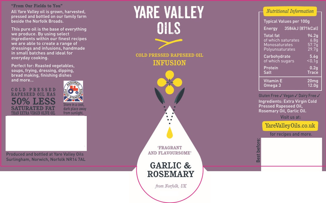 Garlic & Rosemary Oil infusion IN STORE REFILL ONLY ~ Per 100ml