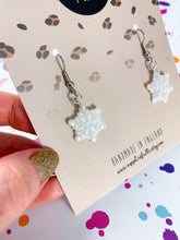 Load image into Gallery viewer, Christmas Earrings ~ White Glitter Snowflake Dangles ~ By Sapphire frills
