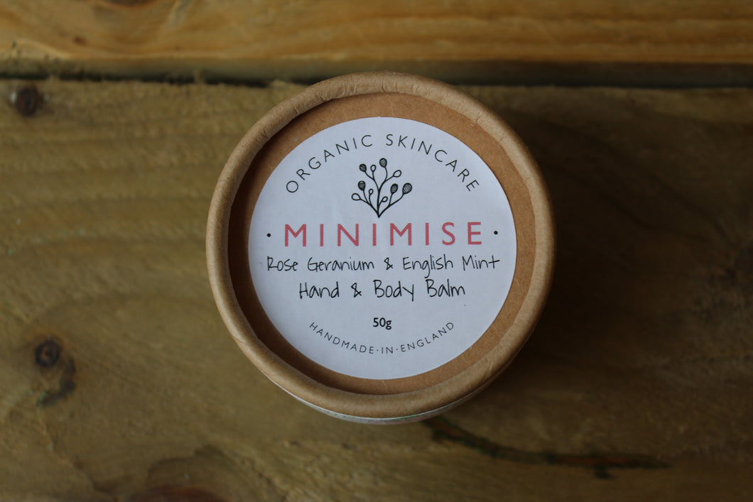 Organic Hand & Body balm ~ Rose Geranium & English Mint ~ 50g ~ By Minimise