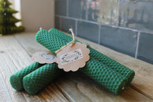 Load image into Gallery viewer, Rolled pillar Candles Pair ~Coloured Wax ~By Sunnyfields Honey
